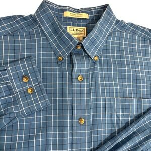 LL Bean Blue Plaid Button Down Shirt Men XL Wrinkle Free Traditional Fit Office
